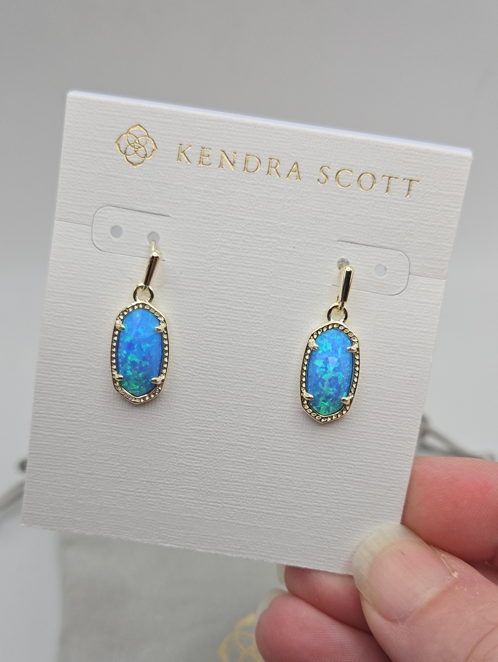 Kendra Scott Blue Kyocera Opal Gold Lee Earrings